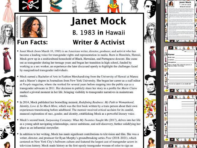 Janet Mock PACKET & ACTIVITIES, Important Historical Figures Series