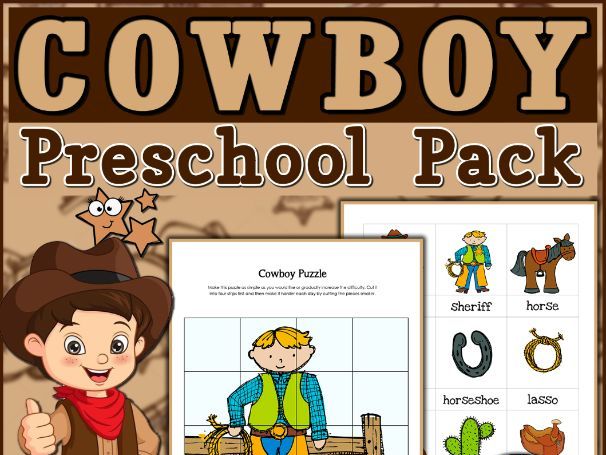 Cowboy Preschool Pack - Cowboy Theme Literacy Worksheets for Preschool