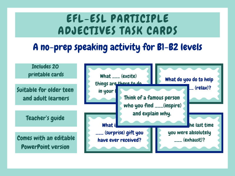 EFL-ESL Participle Adjectives Speaking Task Cards