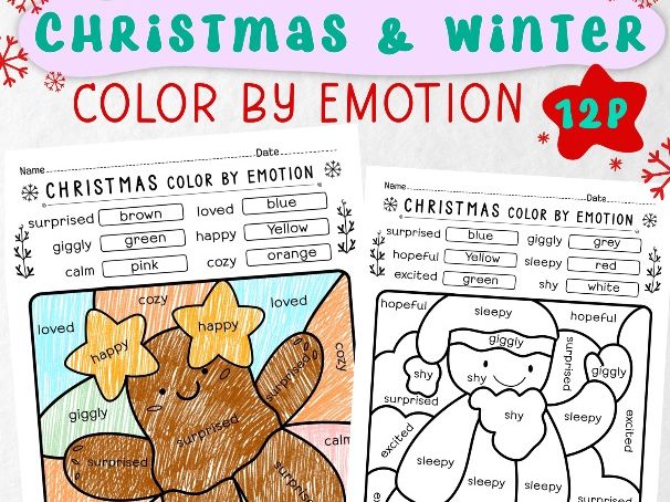 Christmas & Winter Color by Emotion, morning work, centers, early finishers,SEL