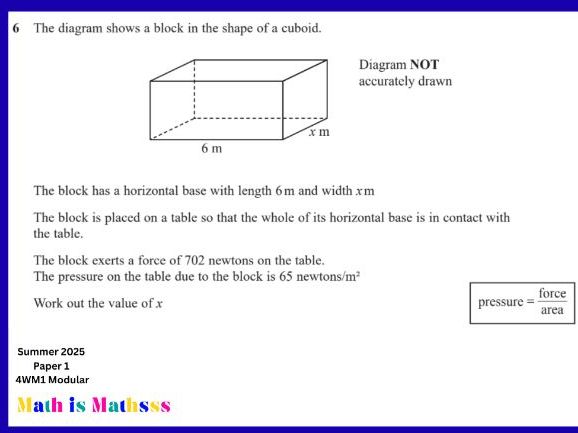 Pressure, Force & Area | IGCSE Modular | Higher | 4WM1 Unit 1 | Maths