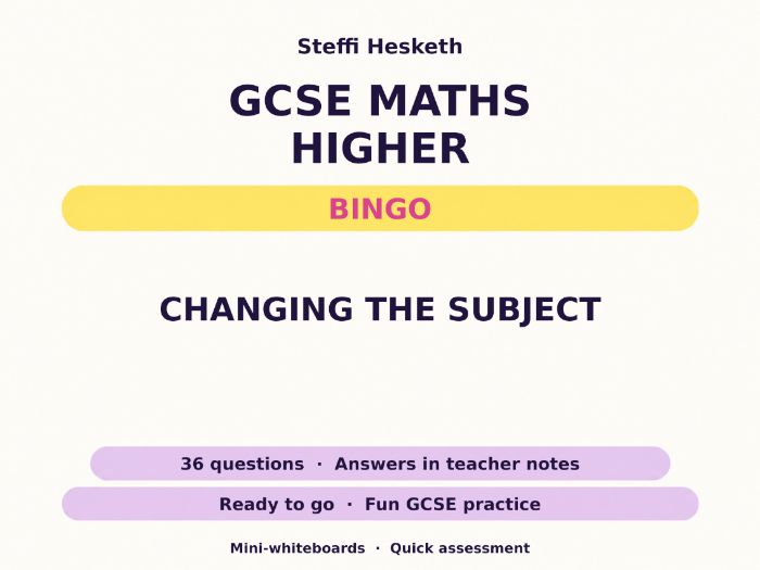 Changing the Subject GCSE Maths Higher Bingo