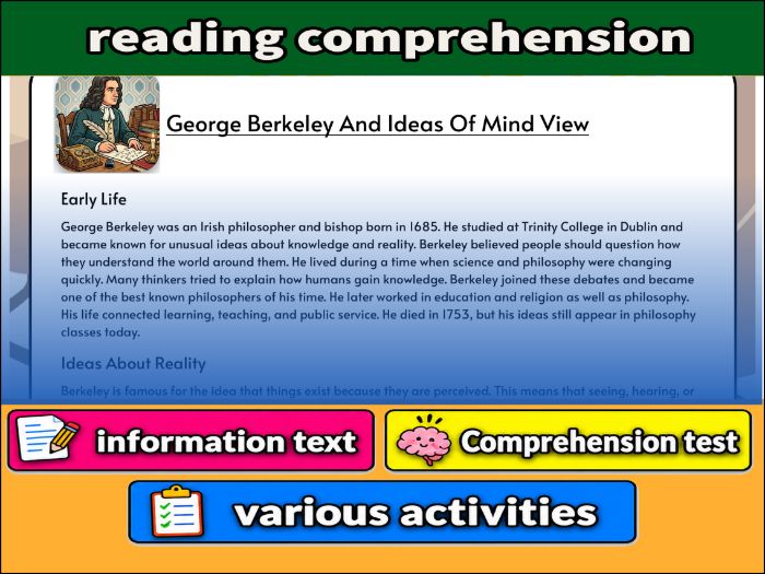 George Berkeley And Ideas Of Mind View- Reading Comprehension, Worksheet & Activities