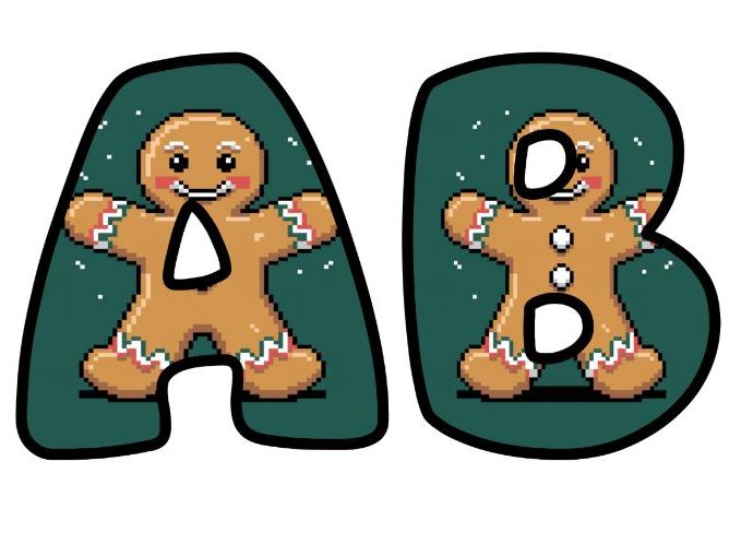 Retro 8-Bit Pixel Gingerbread Man Alphabet Letters | Classroom Display, A-Z 0-9 and Signs