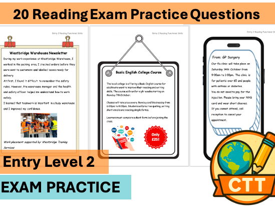 Entry Level 2 English Functional Skills Reading Practice Pack – 20 Papers + Answers