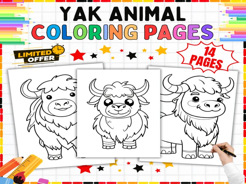 Yak Animal Colouring Pages - Mountain Animals Printables | Fine Motor Skills Activities for Kids