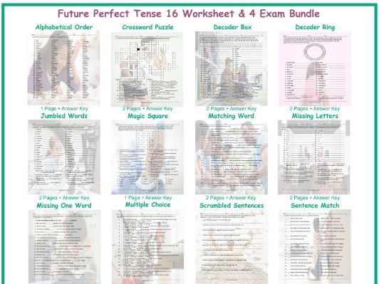 Future Perfect Tense 16 Worksheet- 4 Exam Bundle | Teaching Resources