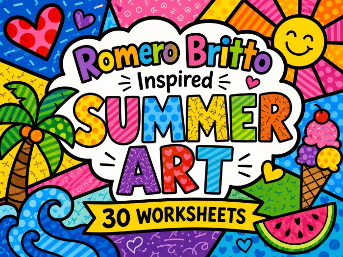 Romero Britto Inspired Summer Art Worksheets | 30 Pop Art Drawing Activities | KS2 KS3 Art Cover Les
