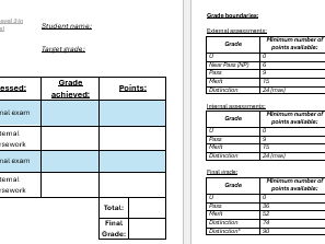 BTEC Pearson AAQ H&SC Extended Certificate student grade tracker