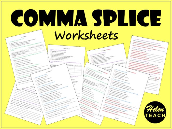 Comma Splice Worksheets | Differentiated | With Answers
