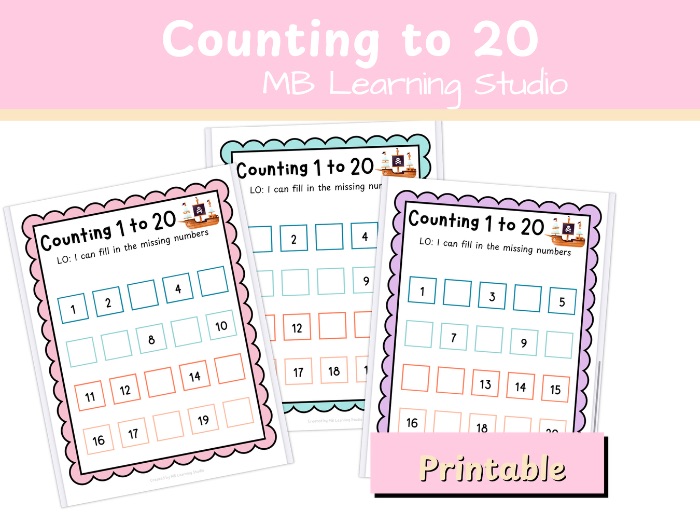 Pirate Count to 20 Missing Number Worksheet | EYFS, KS1, Pre-K–1st Grade