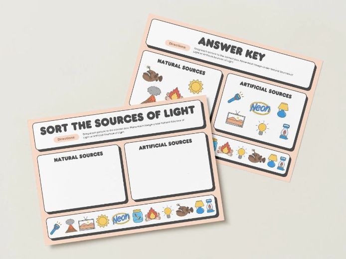 Sources of Light - Digital and Physical Worksheet