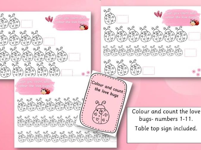 Colour and Count love bugs- Valentine's maths activity
