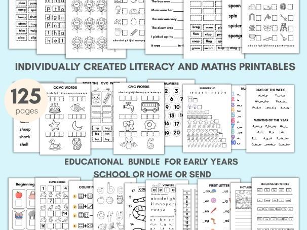 Educational Activities, 125 Printable Worksheets, EYFS, KS1, Pre-school, Kindergarten, Classroom