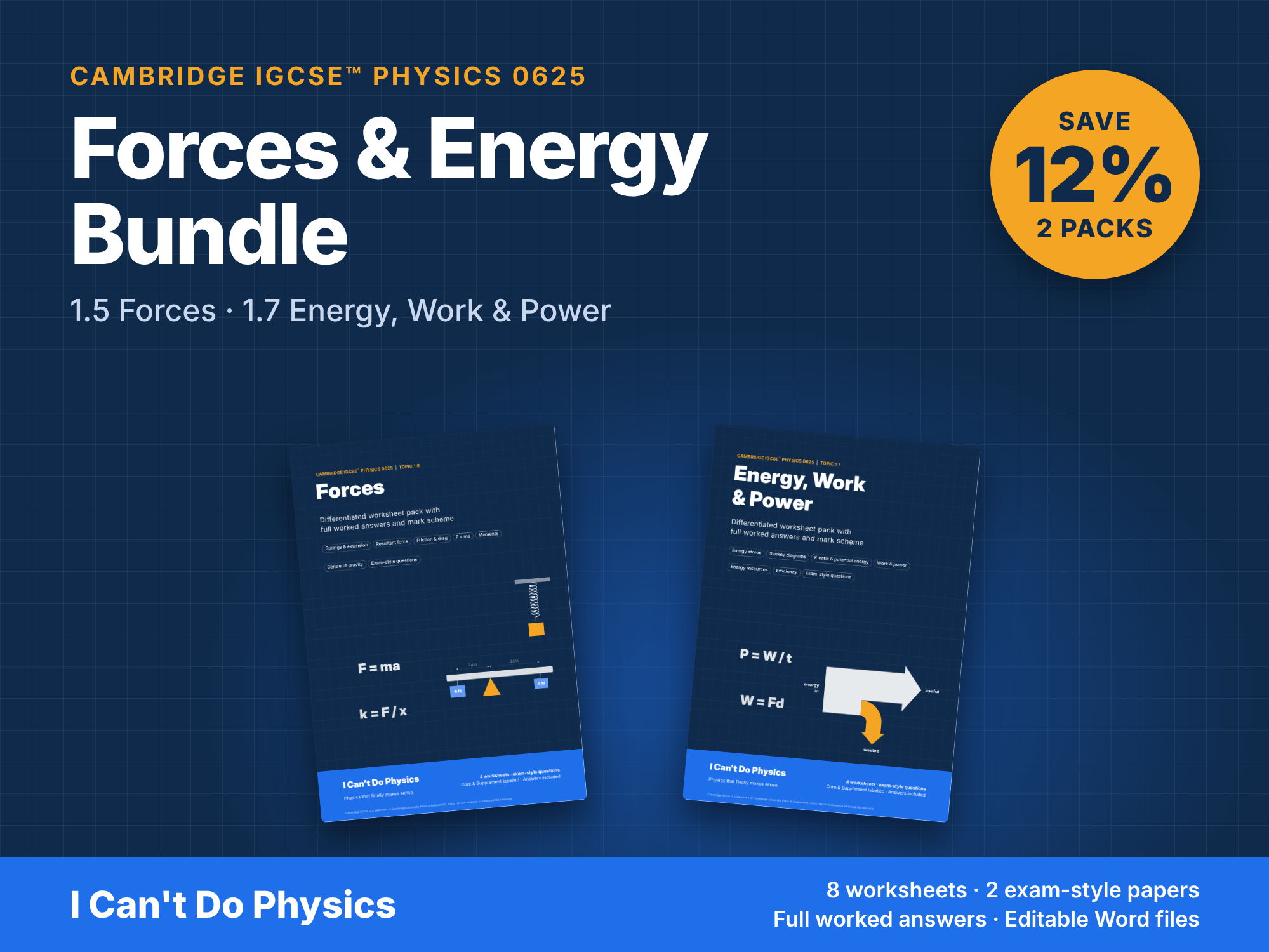 IGCSE Physics 0625 Forces & Energy Worksheet Bundle