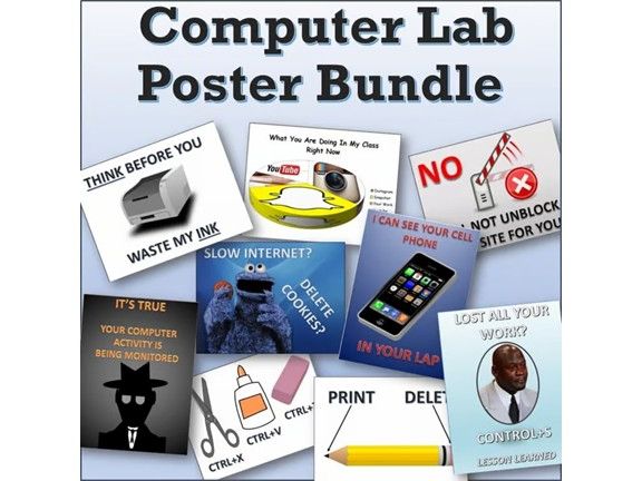 25 Funny Computer Lab Classroom Posters Signs Bundle