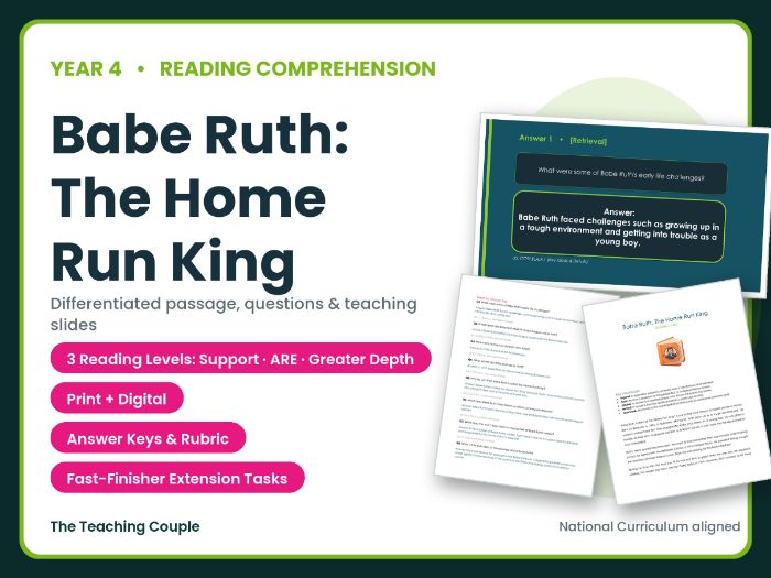 Babe Ruth: The Home Run King Reading Comprehension | Year 4 (KS2)