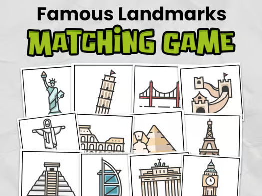 Famous Landmarks Matching Card Game | Memory Game Centers for Elementary
