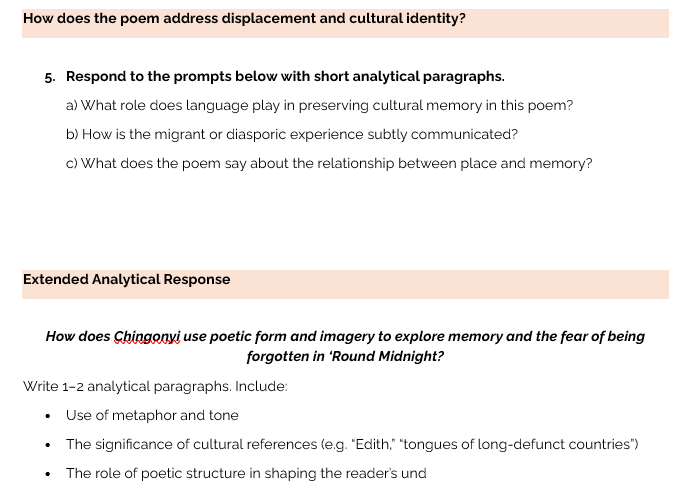 'Round Midnight by Kayo Chingonyi-Analysis Worksheet