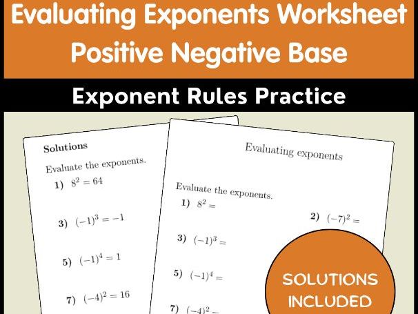 Evaluating Exponents Worksheet Positive Negative Base | Exponent Rules Practice