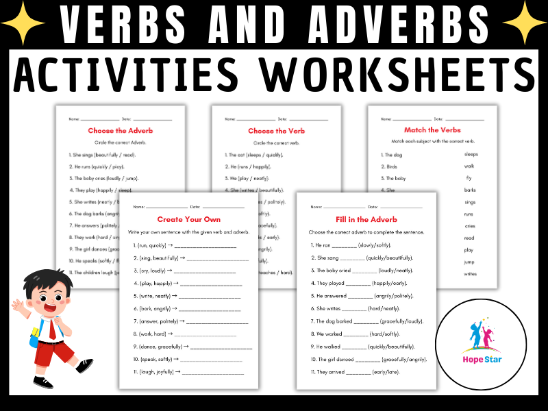 Mastering Verbs and Adverbs, 8 Printable Grammar Worksheets  Activities for Grades 1–3”