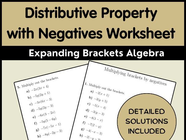 Distributive Property with Negatives Worksheet | Expanding Brackets Algebra