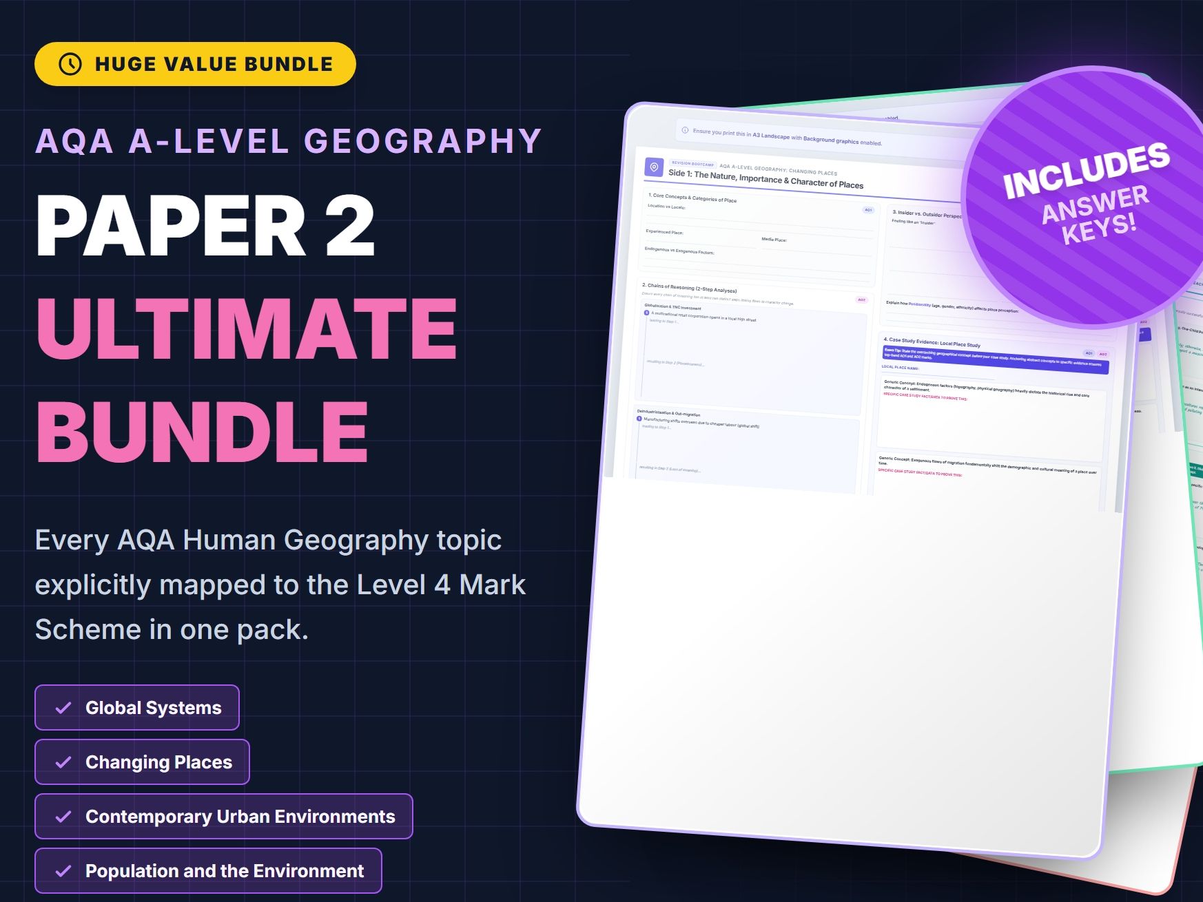 AQA A-Level Geography Paper 2 Exam skills mats