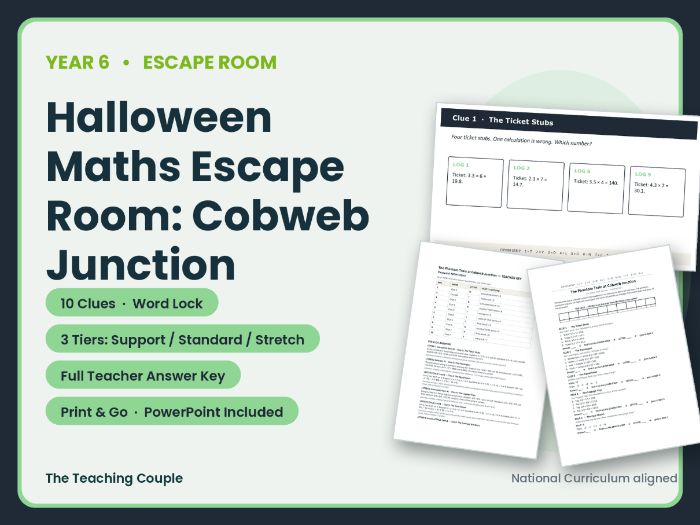 Halloween Maths Escape Room | Year 6 Review | Cobweb Junction