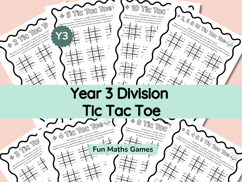 Year 3 Division Facts Tic Tac Toe Worksheets – Maths Fluency Games