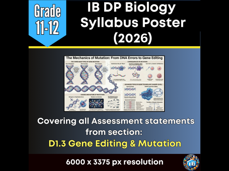IB DP Biology Digital Infographic Poster: D1.3 Gene Mutations (2026)