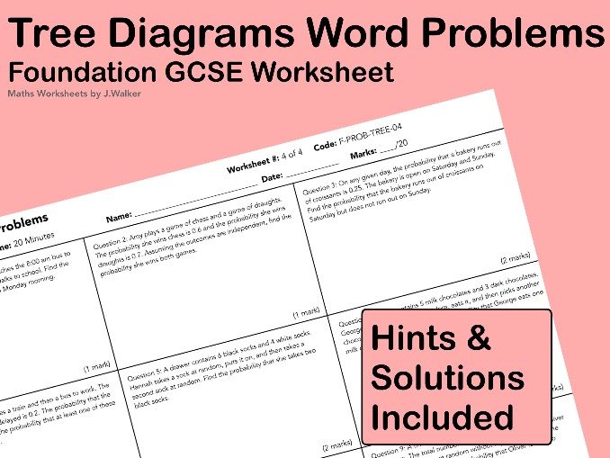 GCSE Maths Worksheet: Tree Diagrams Word Problems - Foundation Tier