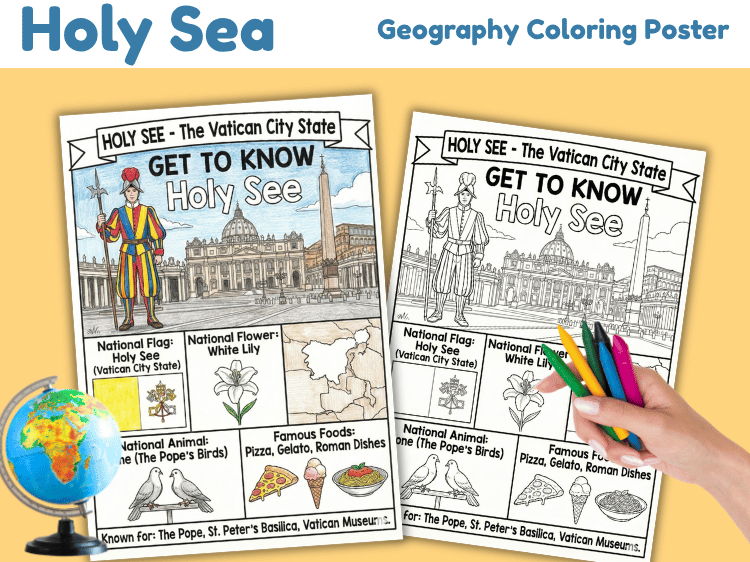 Vatican City Geography Coloring Poster | Country Facts Worksheet