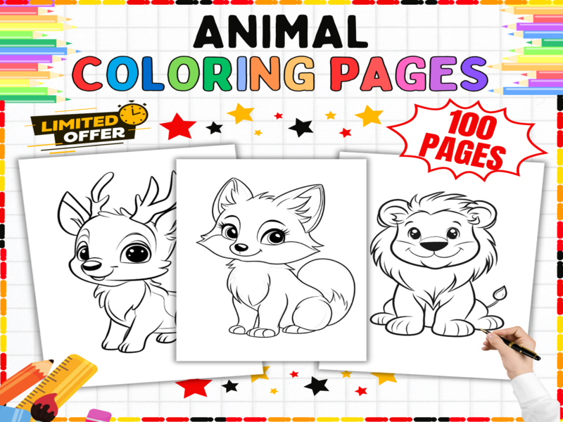 100 Animals Colouring Pages Bundle | Cute Wildlife Art Activities | Fine Motor Skills Worksheets