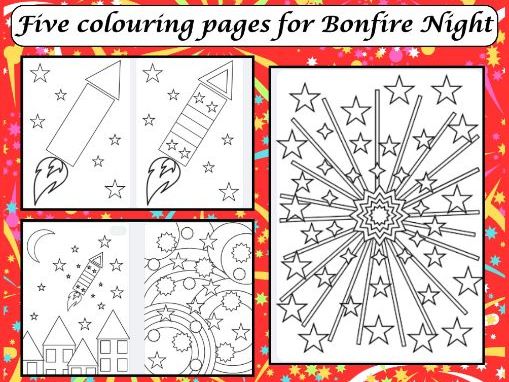 Five colouring pages for Bonfire Night