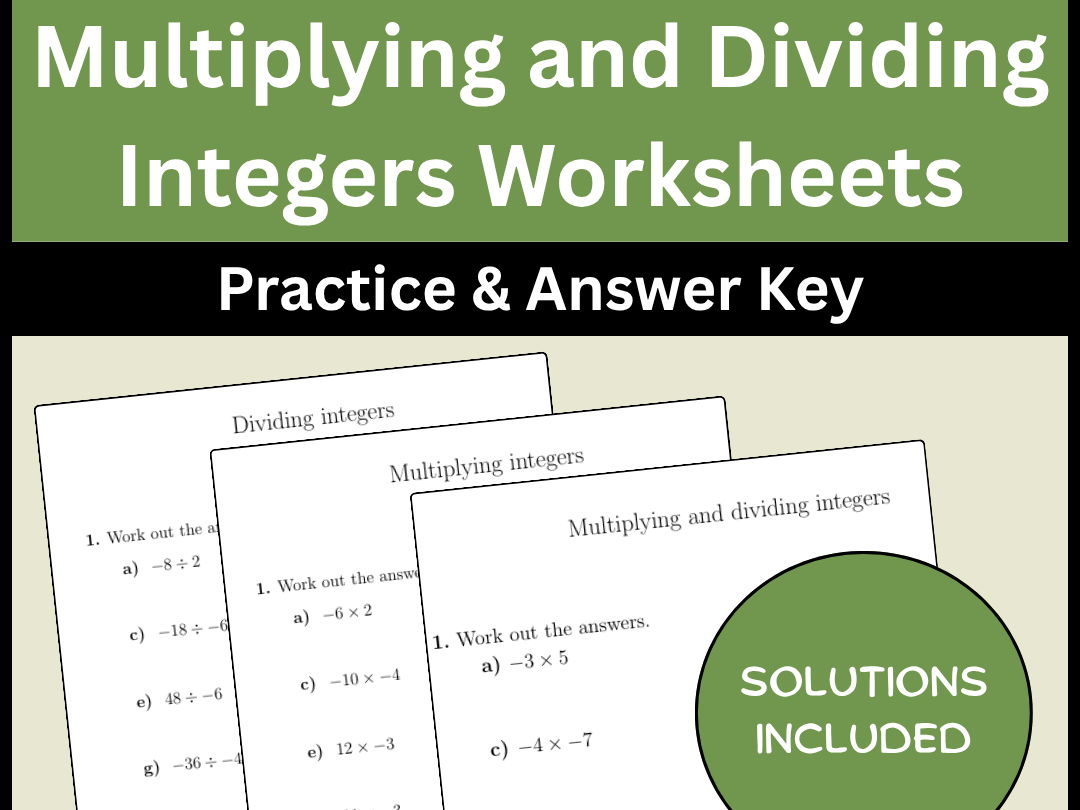 Multiplying and Dividing Integers Worksheets Practice & Answer Key