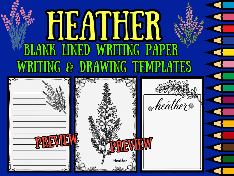 Heather Coloring Pages & Blank Lined Writing Paper Templates | NO PREP Printable