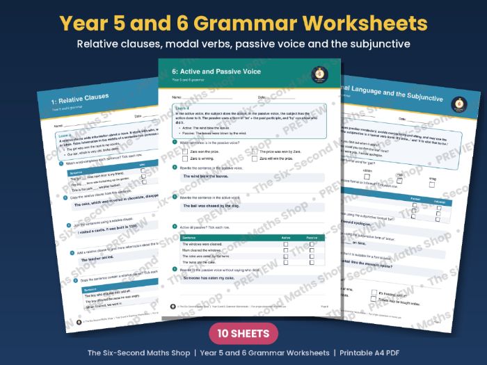 Year 5 and 6 Grammar Worksheets - Relative Clauses to the Subjunctive with Answers