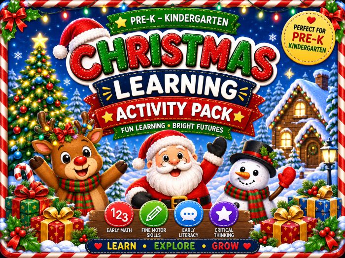 Christmas Learning Activities for Pre-K & Kindergarten | Math, Tracing, Matching & Literacy