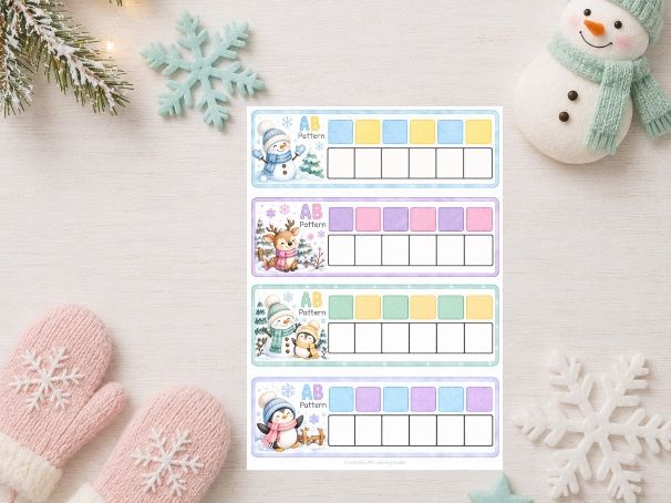 Winter AB Pattern Worksheets and Patterning Activity | Preschool, Pre-K, Kindergarten