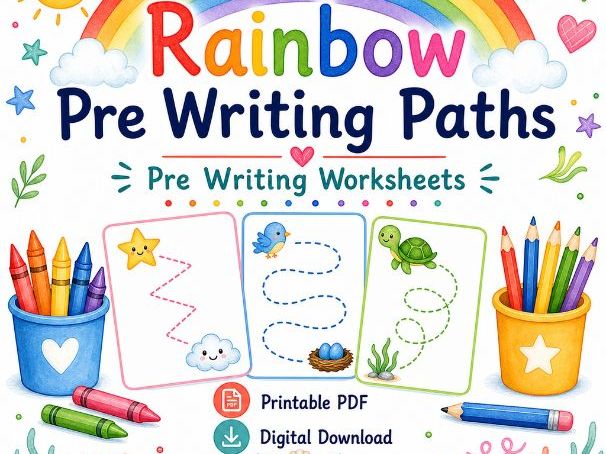 Rainbow Pre Writing Worksheets for Kids