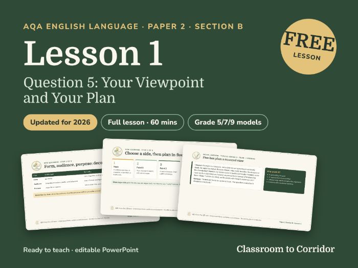 FREE AQA GCSE English Language Paper 2 Section B Lesson 1: Question 5, Your Viewpoint and Your Plan