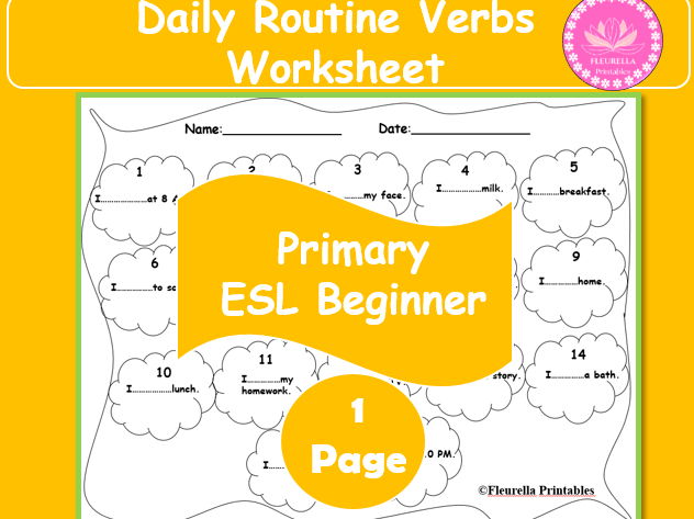 Daily Routine Verbs Worksheet- Present Simple Fill in the Blanks ESL/EFL/ Primary  Grammar Practice