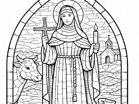 Stained Glass Saints- St Bridget Colouring Page