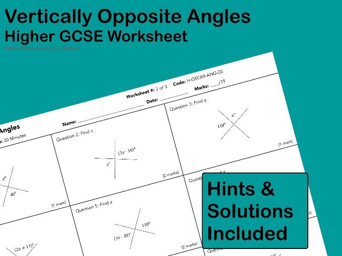 GCSE Maths Worksheet: Vertically Opposite Angles - Higher Tier