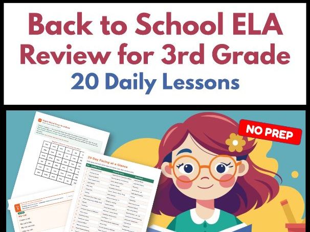 Back to School ELA Review for 3rd Grade | 20 Daily Lessons