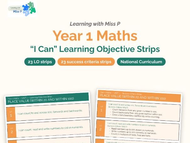 Year 1 Math 'I CAN' and LO strips