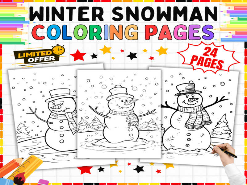 Winter Snowman Colouring Pages - Snowy Scenes Printables | Fine Motor Skills Activities for Kids