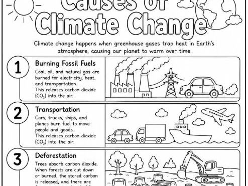 Causes of Climate Change Geography Colouring Factsheet
