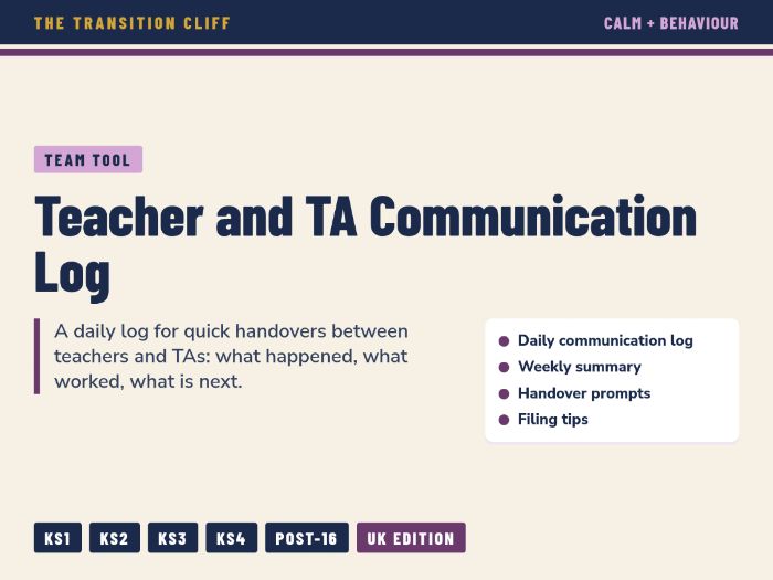 Teacher and TA Daily Communication Log: Handover Notes for SEND Classes