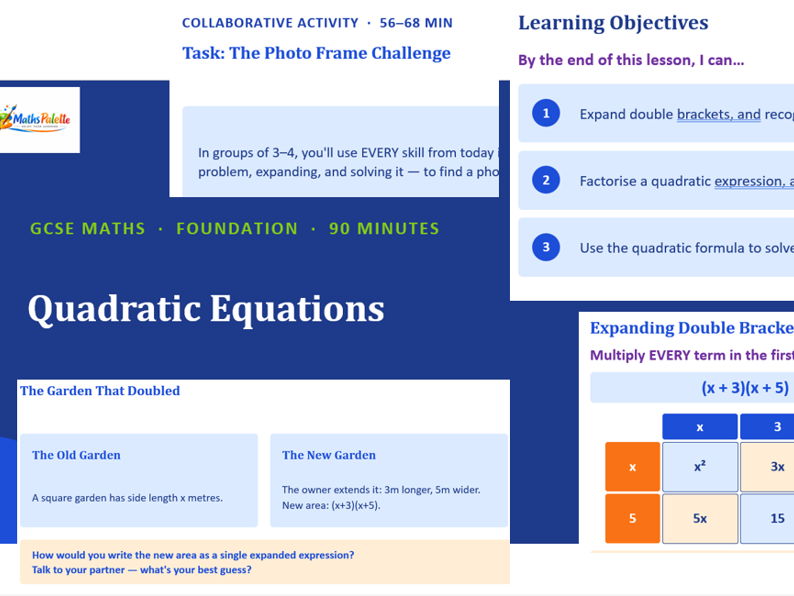 Quadratic Equations - a comprehensive lesson pack